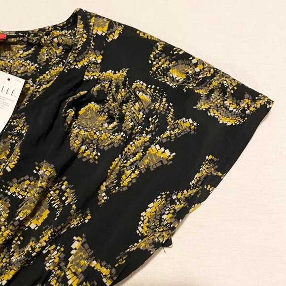 Elle Black Gold Floral Dress Womens Size XS Stretchy Party Dress - Picture 5 of 16